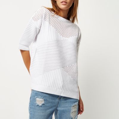 White pointelle soft knit jumper